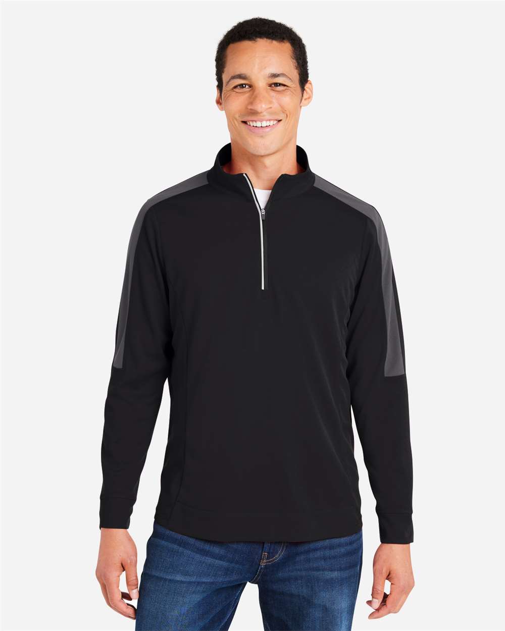 Core365 Men's Market Snag Protect Mesh Colorblock Quarter-Zip Pullover - CE404 Black- Carbon
