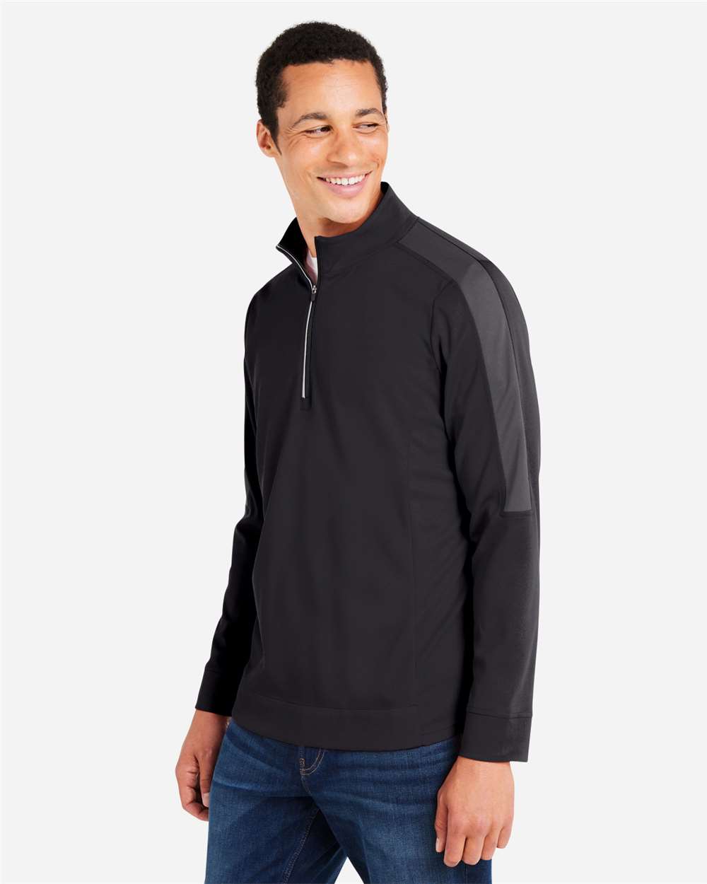 Core365 Men's Market Snag Protect Mesh Colorblock Quarter-Zip Pullover - CE404 Black- Carbon