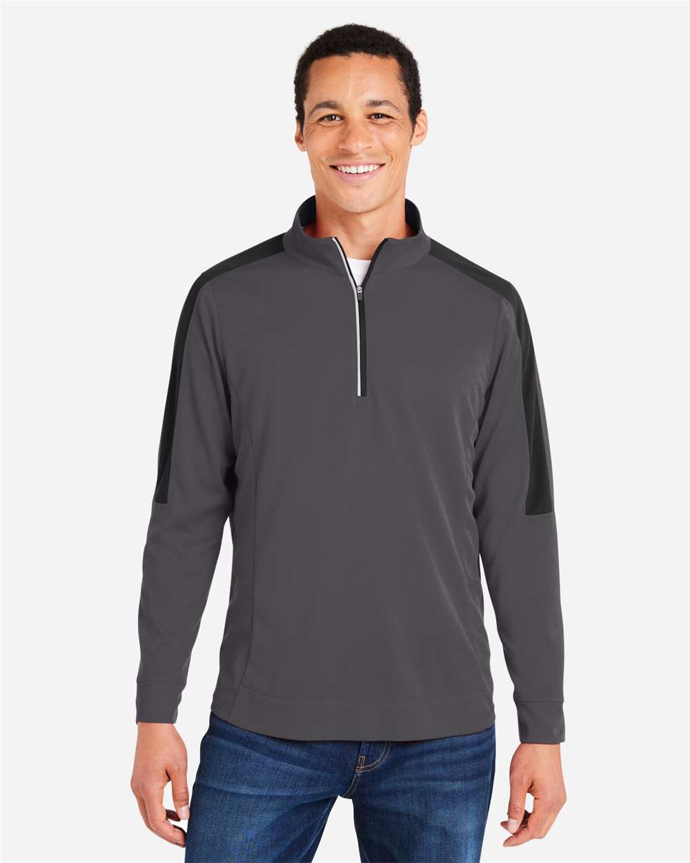 Core365 Men's Market Snag Protect Mesh Colorblock Quarter-Zip Pullover - CE404 Carbon- Black