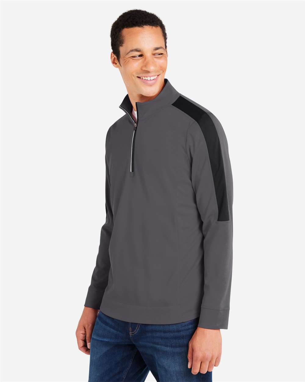 Core365 Men's Market Snag Protect Mesh Colorblock Quarter-Zip Pullover - CE404 Carbon- Black