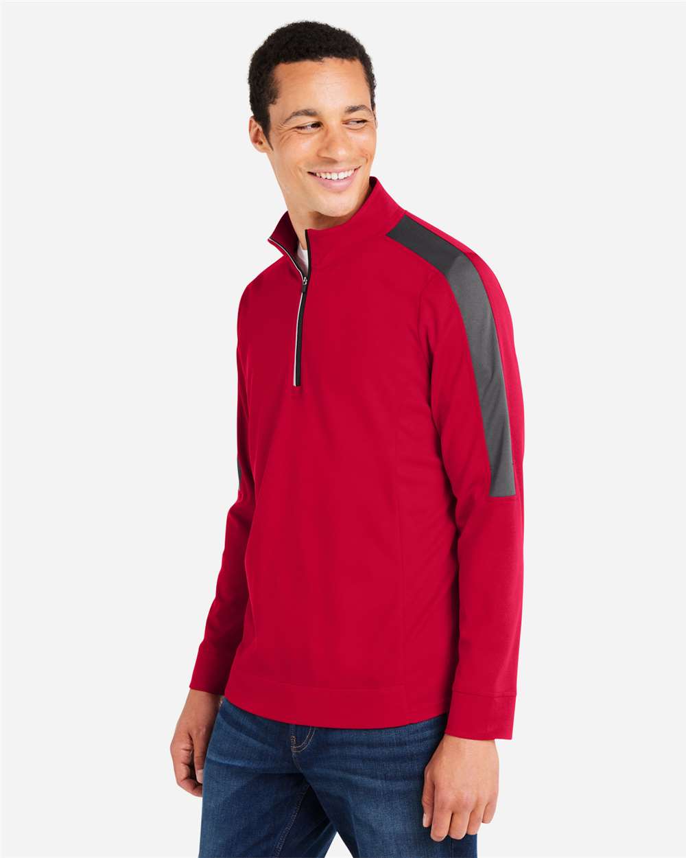 Core365 Men's Market Snag Protect Mesh Colorblock Quarter-Zip Pullover - CE404 Classic Red- Carbon