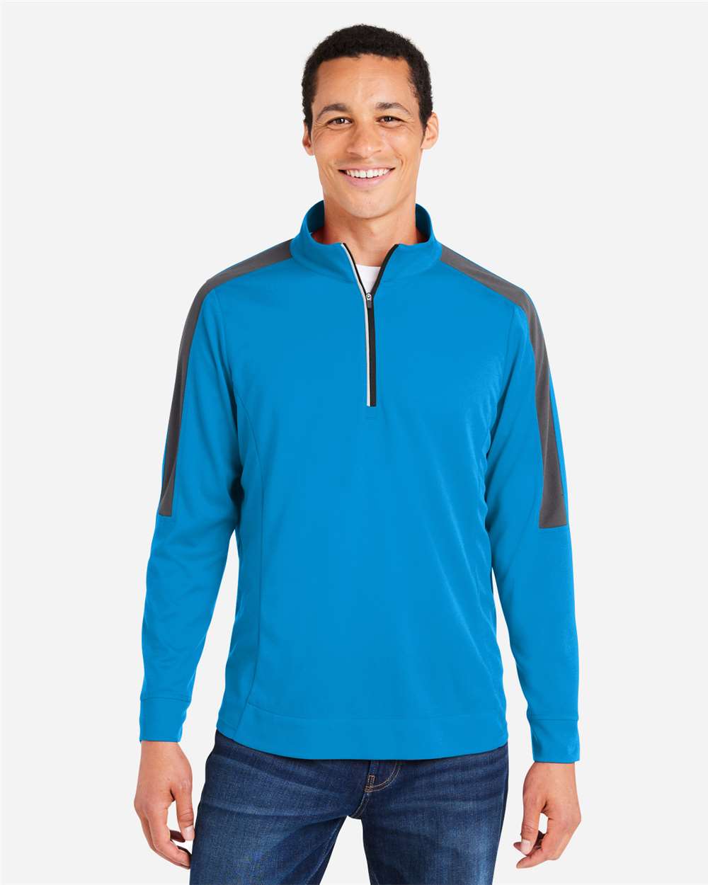 Core365 Men's Market Snag Protect Mesh Colorblock Quarter-Zip Pullover - CE404 Electric Blue- Carbon