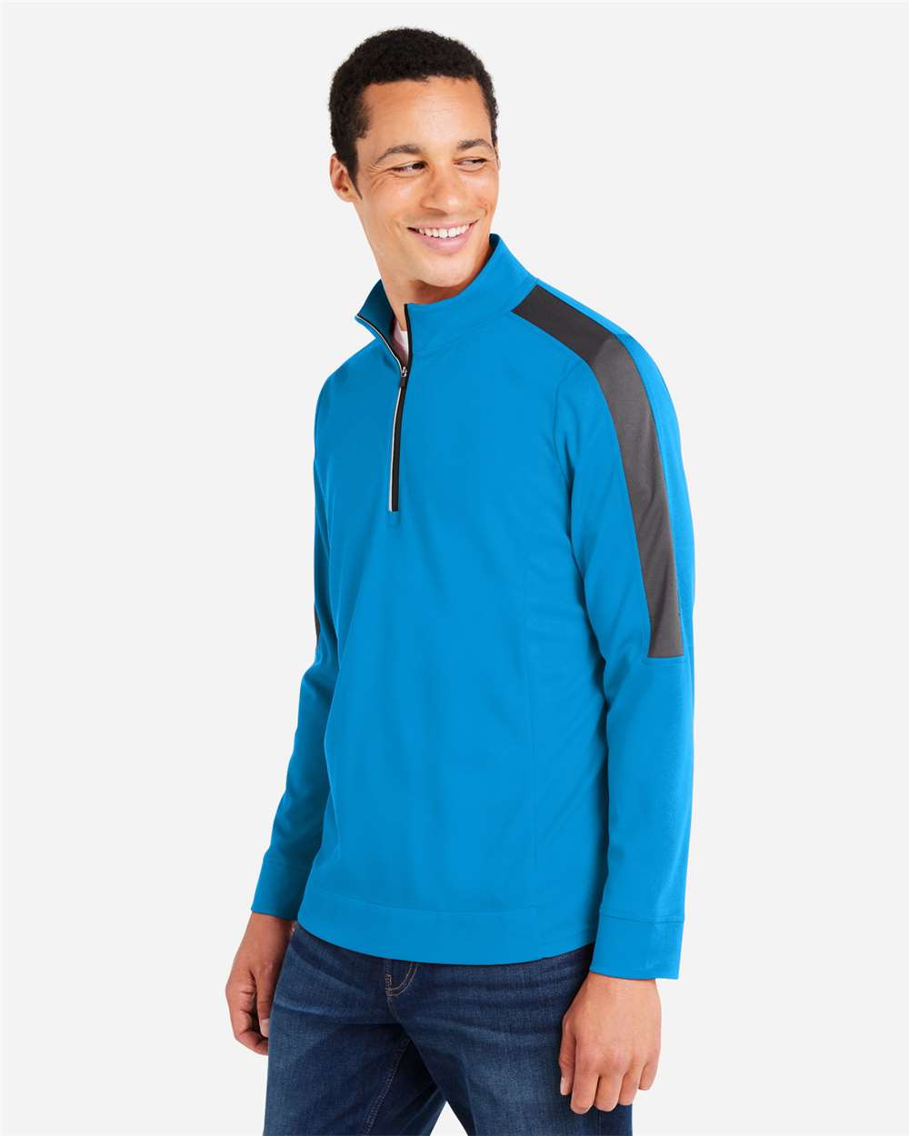 Core365 Men's Market Snag Protect Mesh Colorblock Quarter-Zip Pullover - CE404 Electric Blue- Carbon