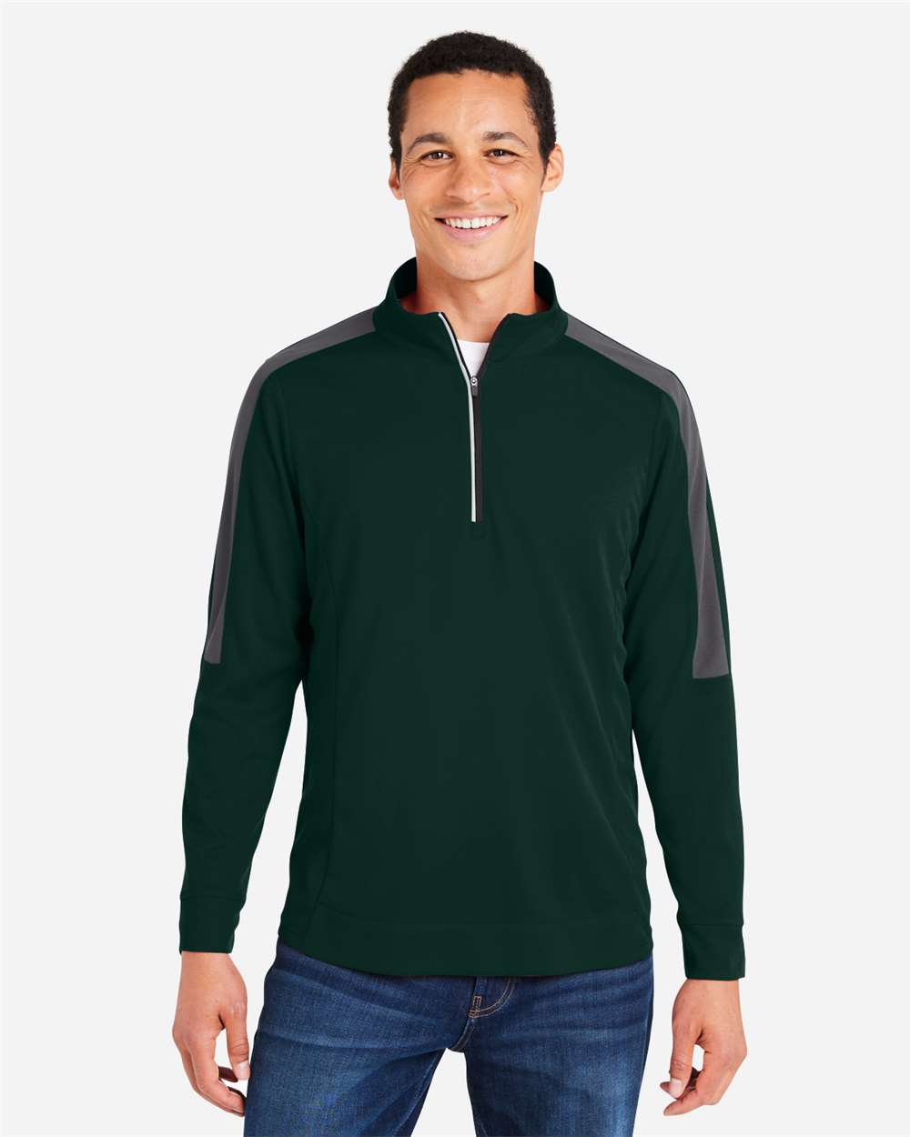 Core365 Men's Market Snag Protect Mesh Colorblock Quarter-Zip Pullover - CE404 Forest- Carbon