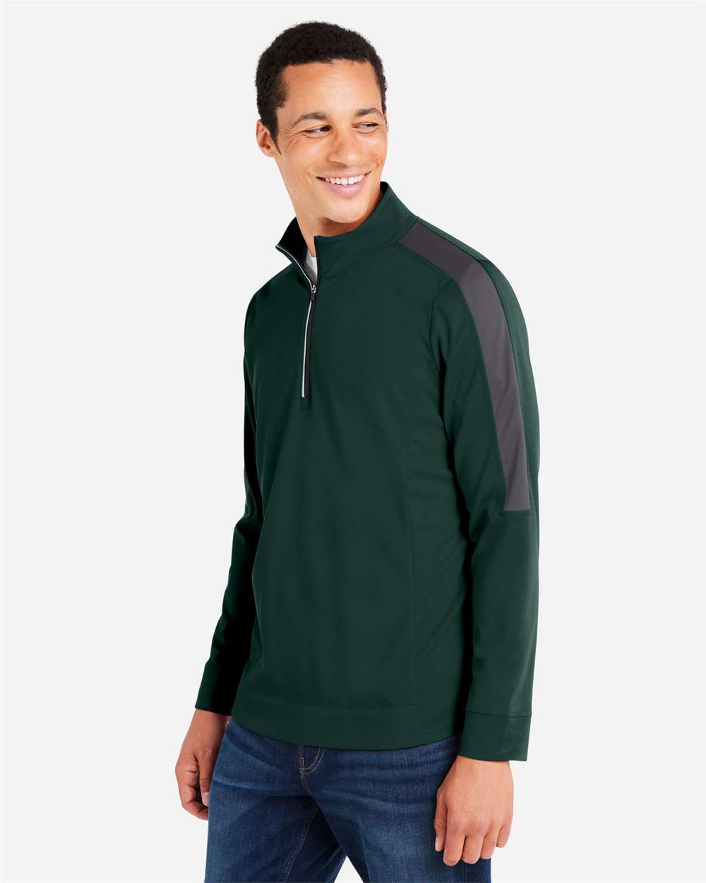 Core365 Men's Market Snag Protect Mesh Colorblock Quarter-Zip Pullover - CE404 Forest- Carbon