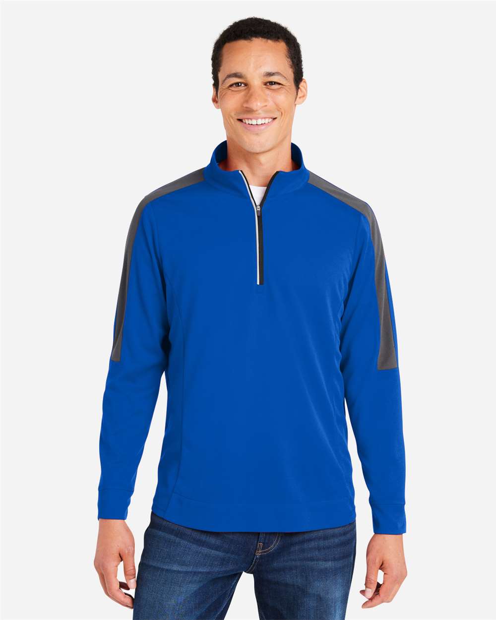 Core365 Men's Market Snag Protect Mesh Colorblock Quarter-Zip Pullover - CE404 True Royal- Carbon