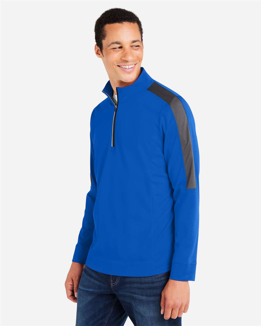Core365 Men's Market Snag Protect Mesh Colorblock Quarter-Zip Pullover - CE404 True Royal- Carbon