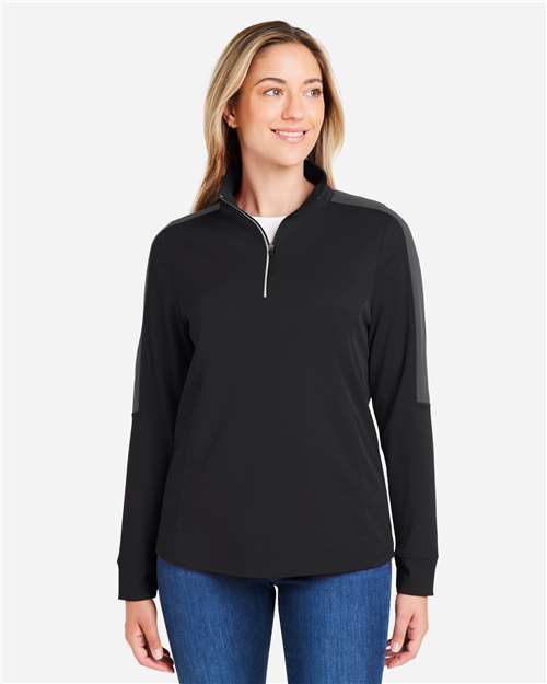 Core365 Women's Market Snag Protect Mesh Colorblock Quarter-Zip Pullover - CE404W Black- Carbon