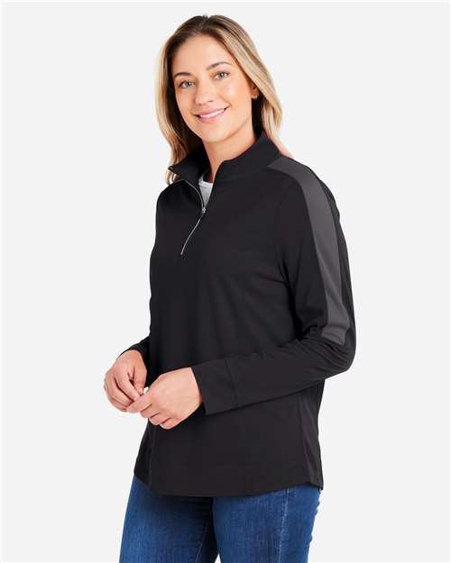 Core365 Women's Market Snag Protect Mesh Colorblock Quarter-Zip Pullover - CE404W Black- Carbon