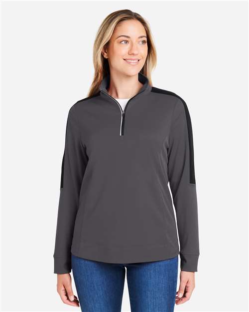 Core365 Women's Market Snag Protect Mesh Colorblock Quarter-Zip Pullover - CE404W Carbon- Black
