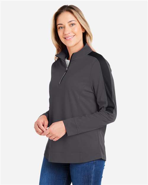 Core365 Women's Market Snag Protect Mesh Colorblock Quarter-Zip Pullover - CE404W Carbon- Black