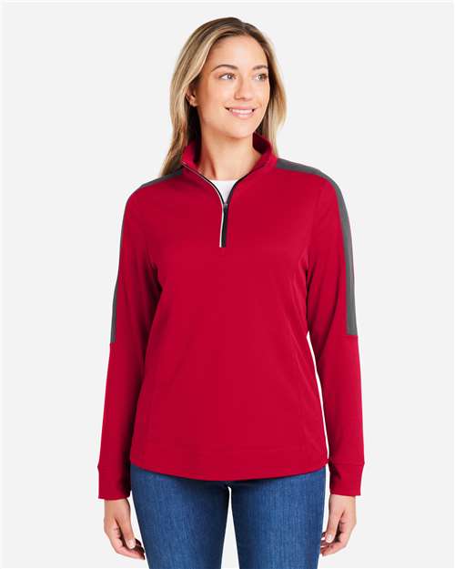 Core365 Women's Market Snag Protect Mesh Colorblock Quarter-Zip Pullover - CE404W Classic Red- Carbon