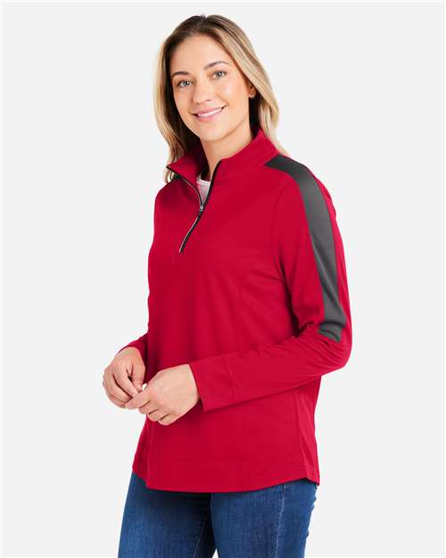 Core365 Women's Market Snag Protect Mesh Colorblock Quarter-Zip Pullover - CE404W Classic Red- Carbon