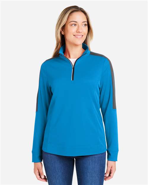 Core365 Women's Market Snag Protect Mesh Colorblock Quarter-Zip Pullover - CE404W Electric Blue- Carbon