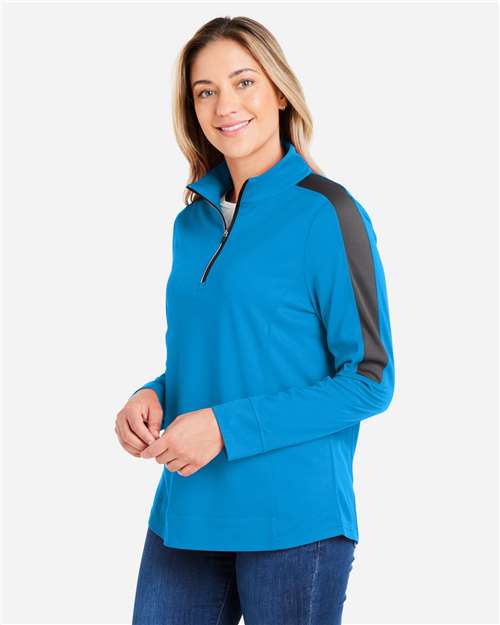 Core365 Women's Market Snag Protect Mesh Colorblock Quarter-Zip Pullover - CE404W Electric Blue- Carbon