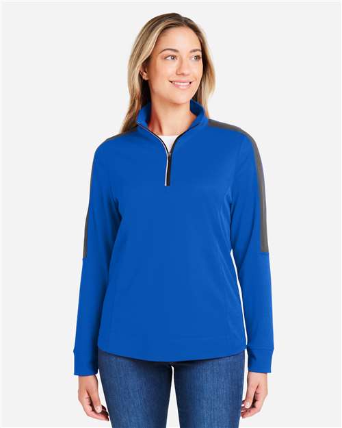Core365 Women's Market Snag Protect Mesh Colorblock Quarter-Zip Pullover - CE404W True Royal- Carbon
