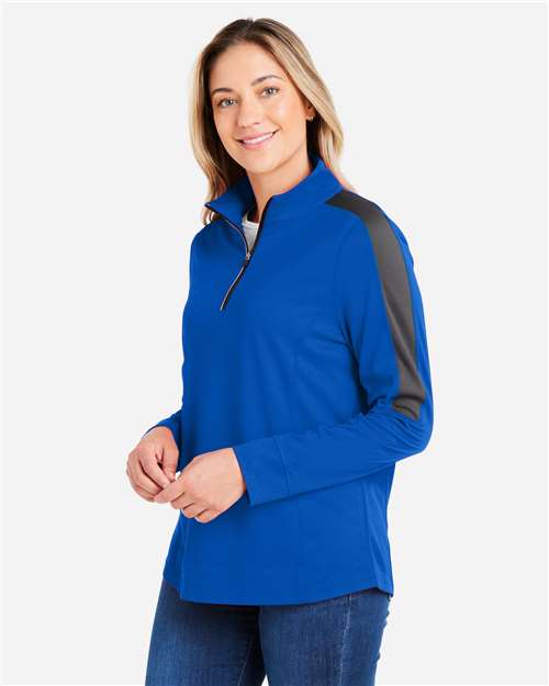 Core365 Women's Market Snag Protect Mesh Colorblock Quarter-Zip Pullover - CE404W True Royal- Carbon