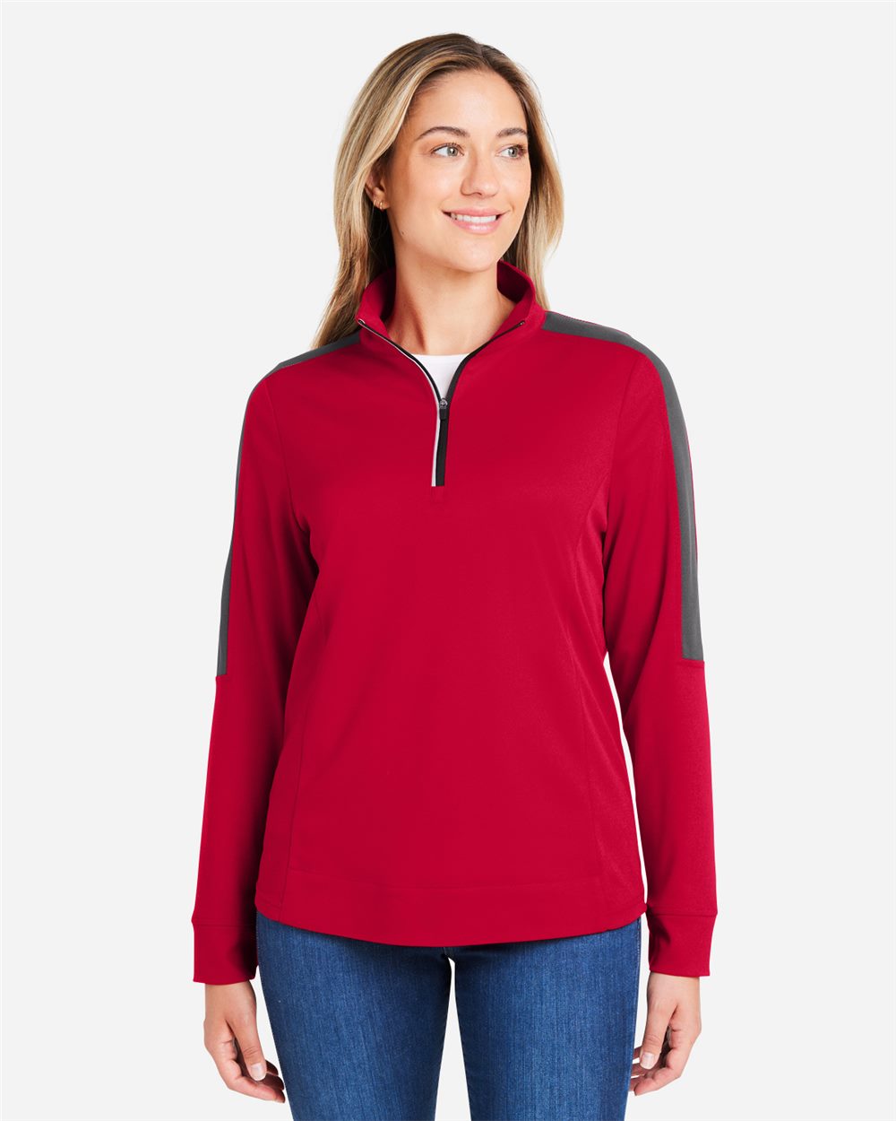 Core365 Women's Market Snag Protect Mesh Colorblock Quarter-Zip Pullover - CE404W