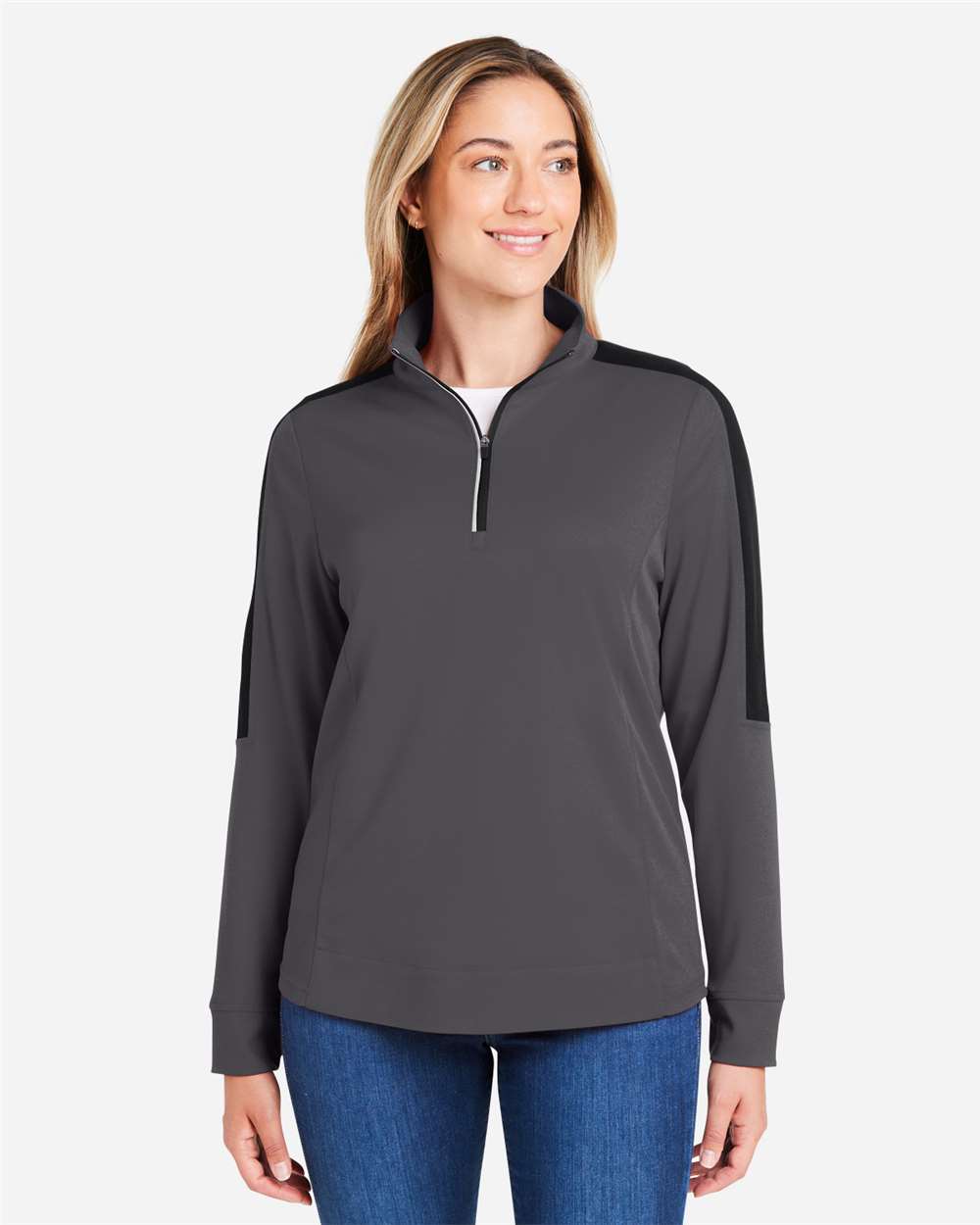 Core365 Women's Market Snag Protect Mesh Colorblock Quarter-Zip Pullover - CE404W Carbon- Black