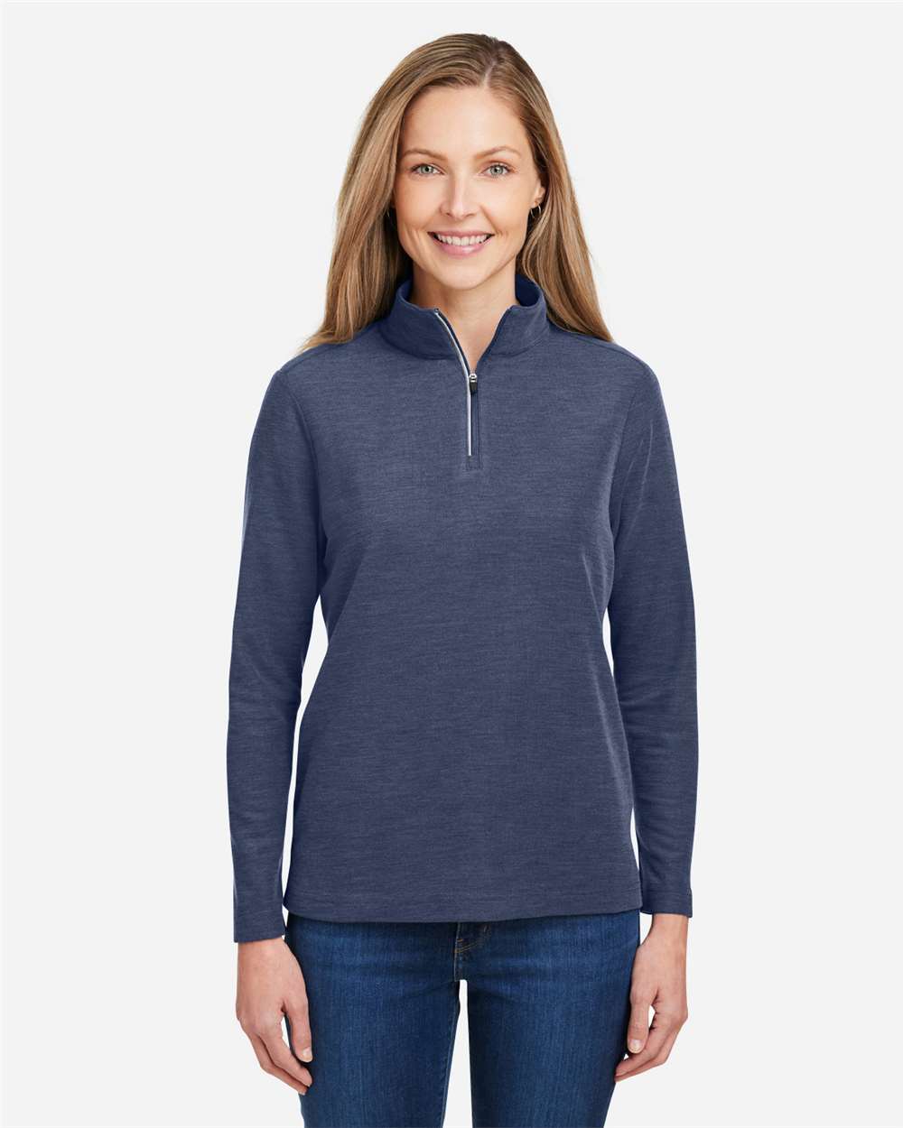 Core365 Women's Fusion ChromaSoft™ Pique Quarter-Zip Pullover - CE405W Classic Navy Heather