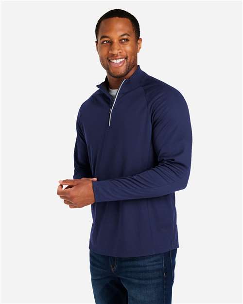 Core365 Men's Origin Performance Pique Quarter-Zip Pullover - CE418 Classic Navy Heather- Carbon