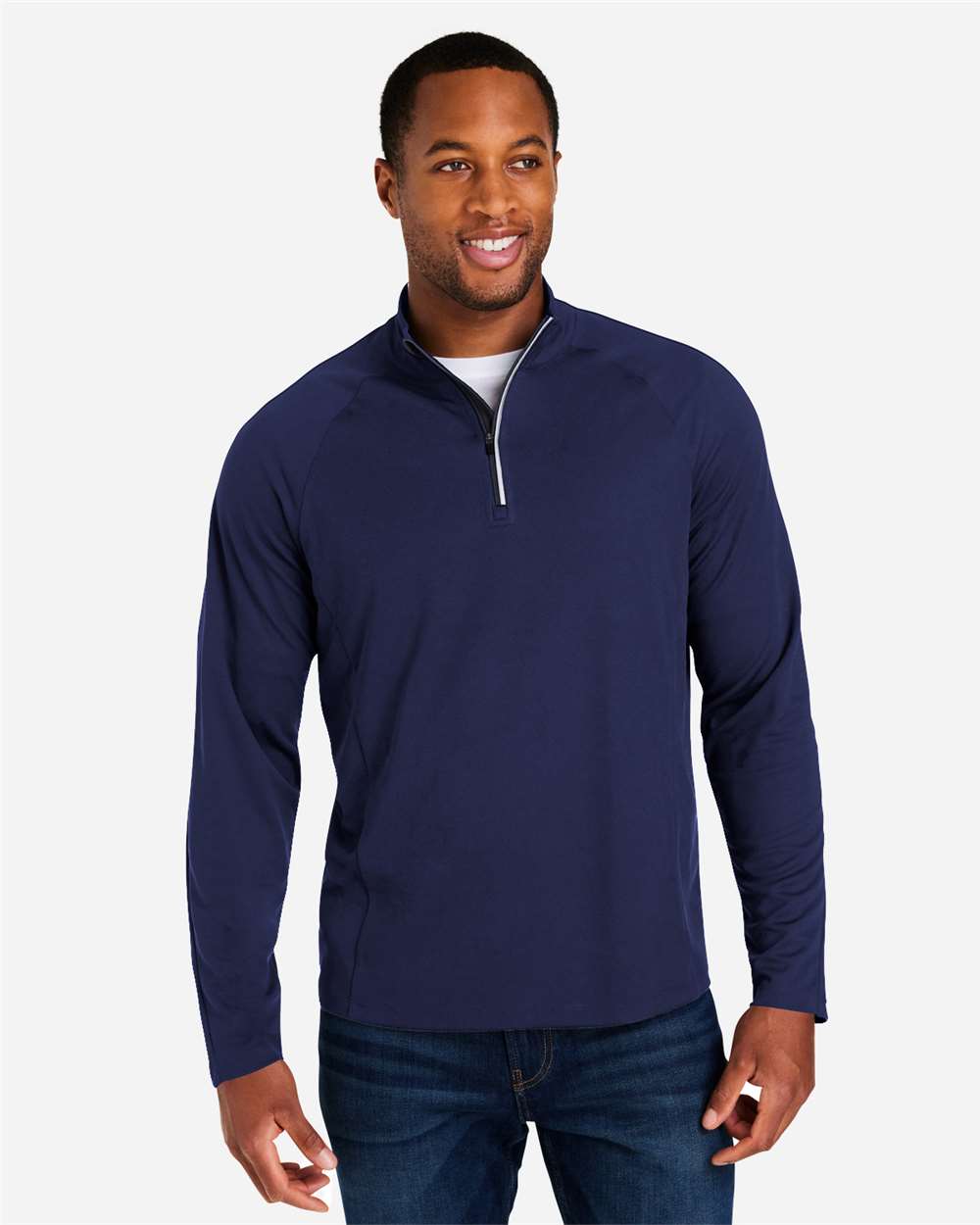 Core365 Men's Origin Performance Pique Quarter-Zip Pullover - CE418 Classic Navy Heather- Carbon