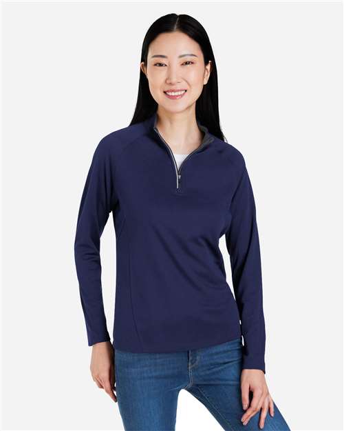 Core365 Women's Origin Performance Pique Quarter-Zip Pullover - CE418W Classic Navy Heather- Carbon