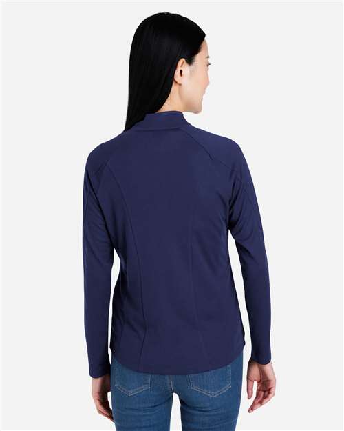 Core365 Women's Origin Performance Pique Quarter-Zip Pullover - CE418W Classic Navy Heather- Carbon