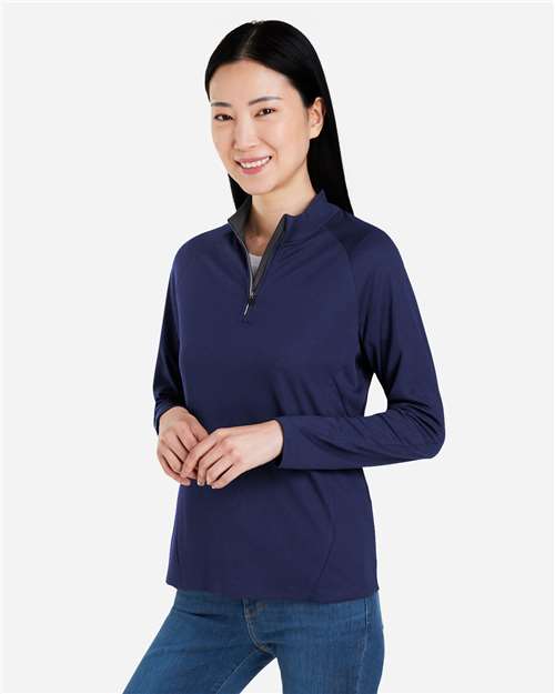 Core365 Women's Origin Performance Pique Quarter-Zip Pullover - CE418W Classic Navy Heather- Carbon