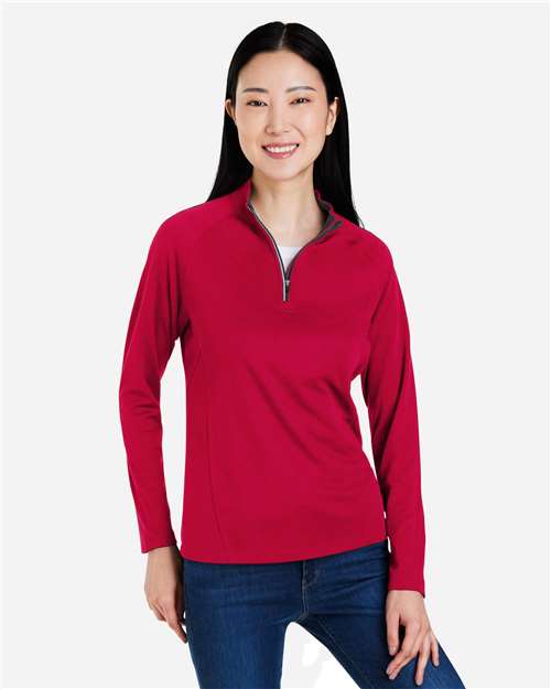 Core365 Women's Origin Performance Pique Quarter-Zip Pullover - CE418W Classic Red- Carbon