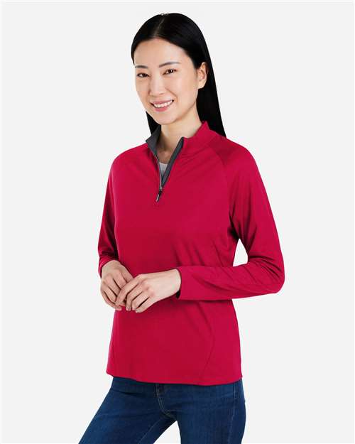 Core365 Women's Origin Performance Pique Quarter-Zip Pullover - CE418W Classic Red- Carbon