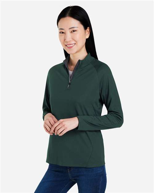 Core365 Women's Origin Performance Pique Quarter-Zip Pullover - CE418W Forest- Carbon