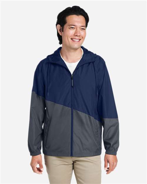 Core365 Unisex Techno Lite Colorblock Windbreaker - CE710 Classic Navy Heather- Carbon