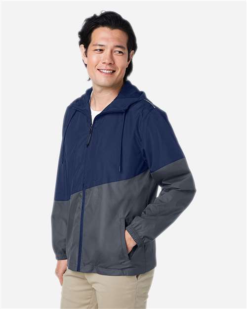 Core365 Unisex Techno Lite Colorblock Windbreaker - CE710 Classic Navy Heather- Carbon