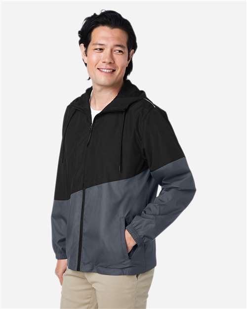 Core365 Unisex Techno Lite Colorblock Windbreaker - CE710 Black- Carbon
