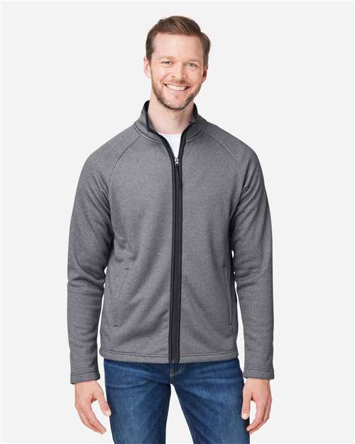 Core365 Men's Venture Heathered Stripe Full-Zip Jacket - CE72 Black- White