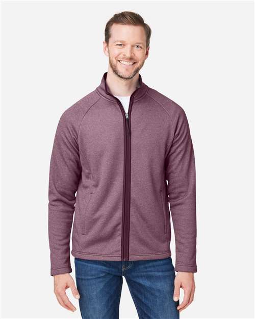 Core365 Men's Venture Heathered Stripe Full-Zip Jacket - CE72 Burgundy- White