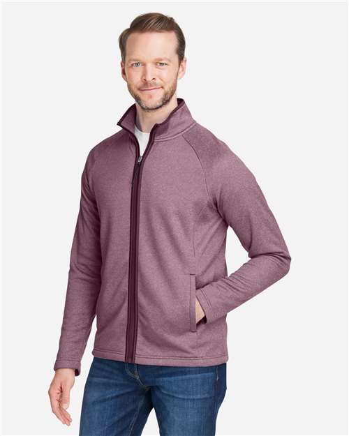 Core365 Men's Venture Heathered Stripe Full-Zip Jacket - CE72 Burgundy- White