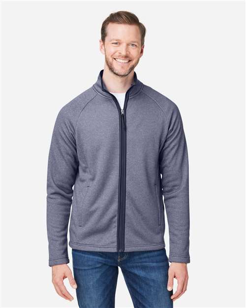 Core365 Men's Venture Heathered Stripe Full-Zip Jacket - CE72 Classic Navy- White