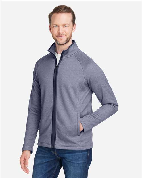 Core365 Men's Venture Heathered Stripe Full-Zip Jacket - CE72 Classic Navy- White