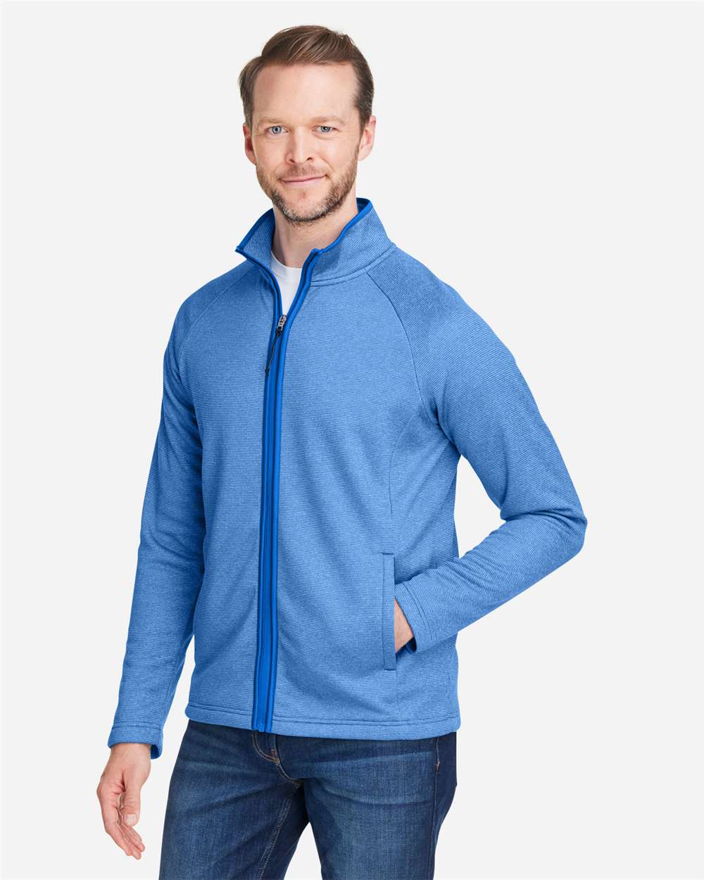 Core365 Men's Venture Heathered Stripe Full-Zip Jacket - CE72 True Royal- White