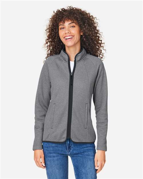 Core365 Women's Venture Heathered Stripe Full-Zip Jacket - CE72W Black- White