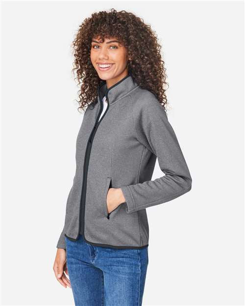 Core365 Women's Venture Heathered Stripe Full-Zip Jacket - CE72W Black- White