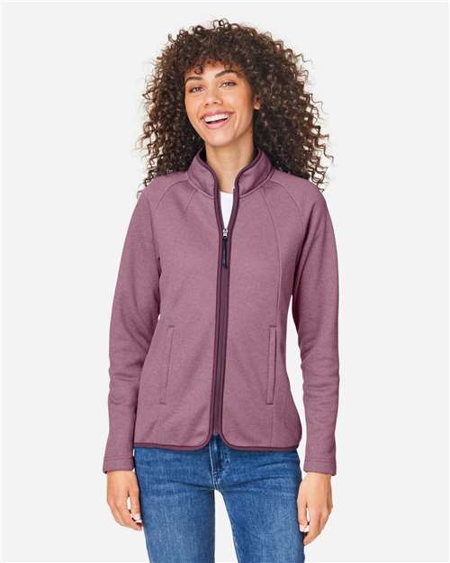 Core365 Women's Venture Heathered Stripe Full-Zip Jacket - CE72W Burgundy- White