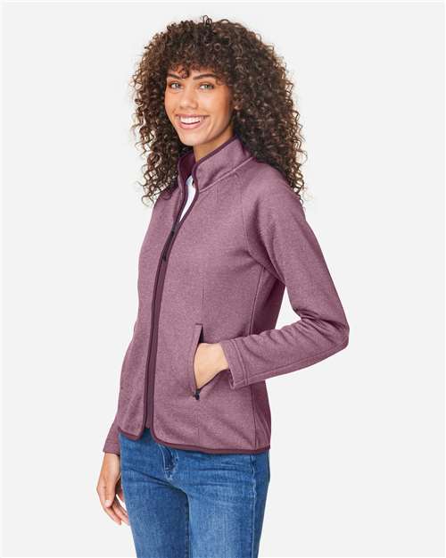 Core365 Women's Venture Heathered Stripe Full-Zip Jacket - CE72W Burgundy- White