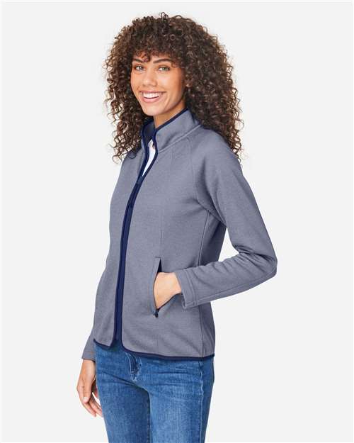 Core365 Women's Venture Heathered Stripe Full-Zip Jacket - CE72W Classic Navy- White
