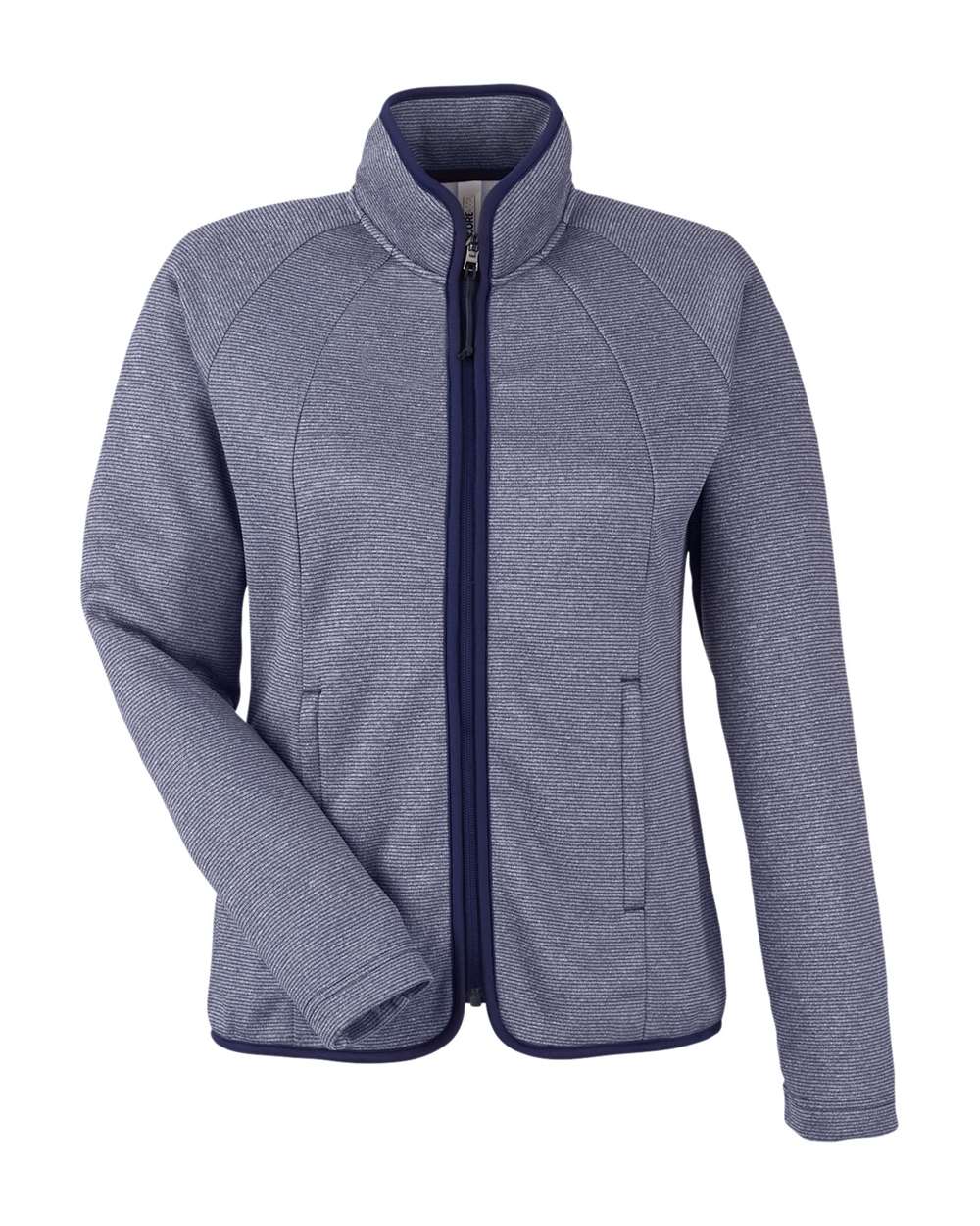 Core365 Women's Venture Heathered Stripe Full-Zip Jacket - CE72W Classic Navy- White