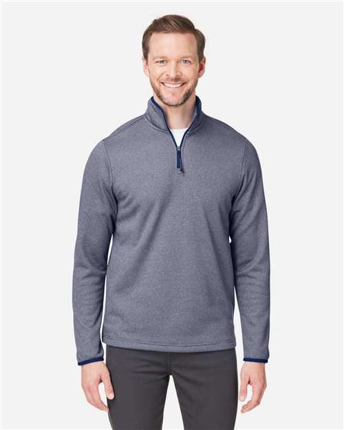 Core365 Men's Venture Heathered Stripe Quarter-Zip Pullover - CE73 Classic Navy- White