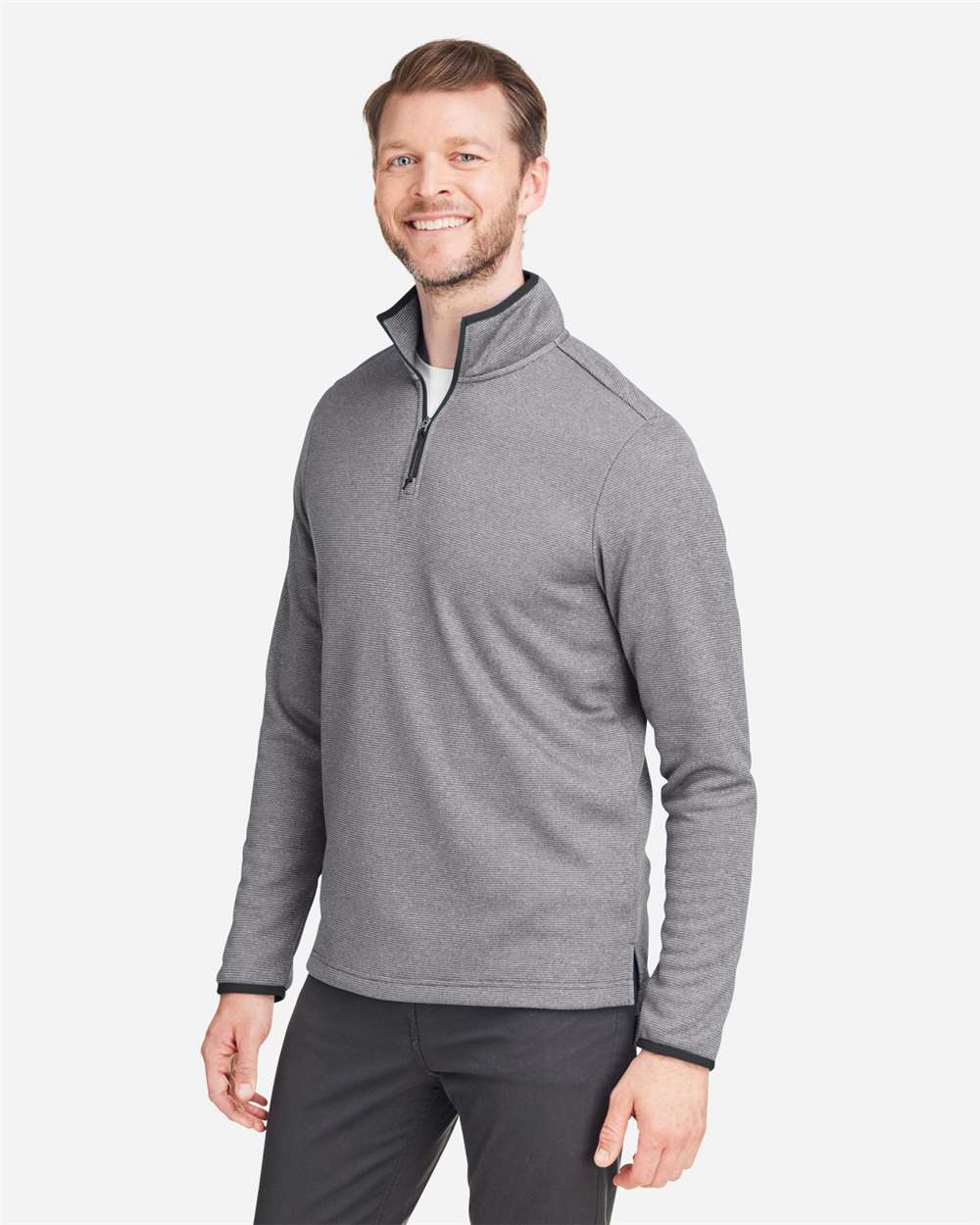 Core365 Men's Venture Heathered Stripe Quarter-Zip Pullover - CE73 Black- White