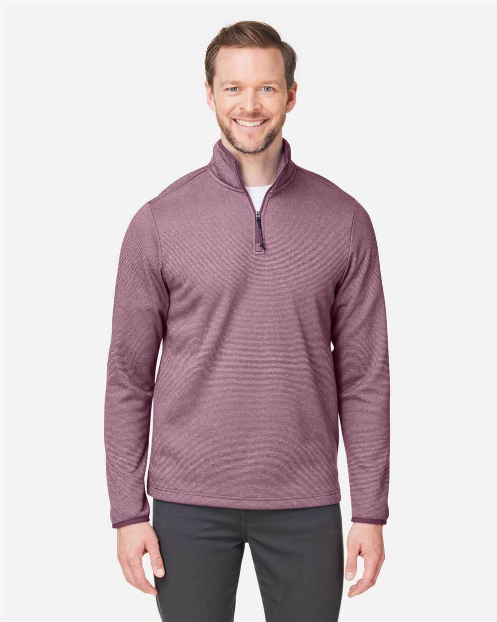 Core365 Men's Venture Heathered Stripe Quarter-Zip Pullover - CE73 Burgundy- White